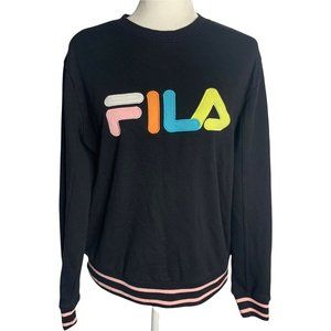 Fila Crewneck Pullover Knit Sweatshirt M Black Pastels Logo Spell Out